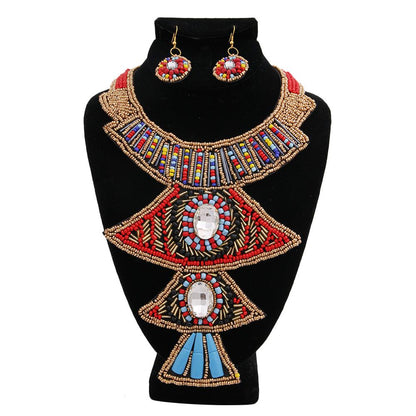 Multi Color Bead and Crystal Bib Necklace Set